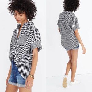 MADEWELL Black Gingham Play Button Down Shirt Size L